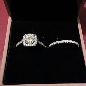 Moissanite Engagement Ring and Wedding Band Set 2ctw